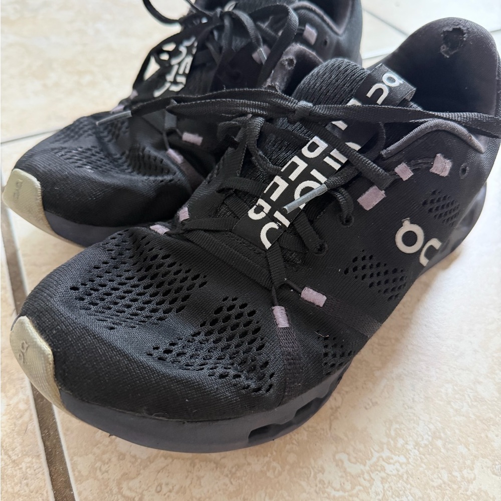 On Running Women's Black Athletic Shoes with Lavender Accents